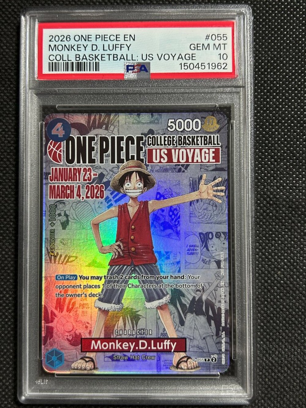 2026 ONE PIECE PROMOS COLLEGE BASKETBALL : US VOYAGE MONKEY D. LUFFY PSA 10